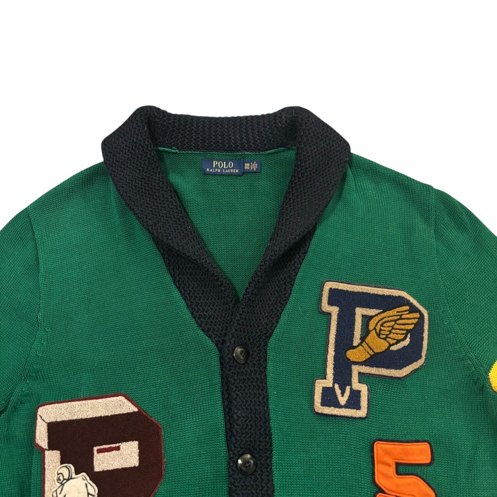 Polo Ralph Lauren Men Green Varsity Patch Shawl Cardigan Sweater 1XB Big & Tall - Picture 2 of 10